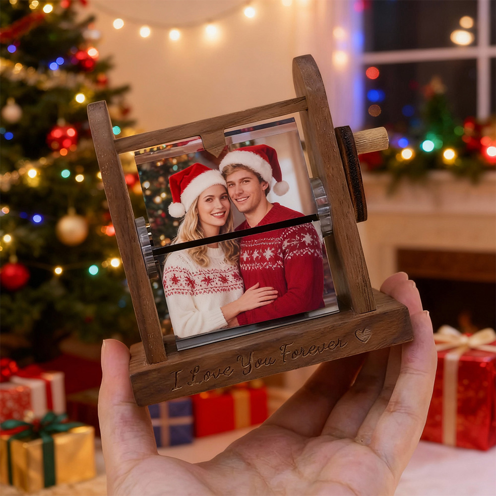 Custom 16 Photo Flipbook Frame Unique Photo Album Hand Crank Flipbook Box for Dad Mom,Dad, Wedding,Unique Anniversary,Christmas Gift - soufeelau