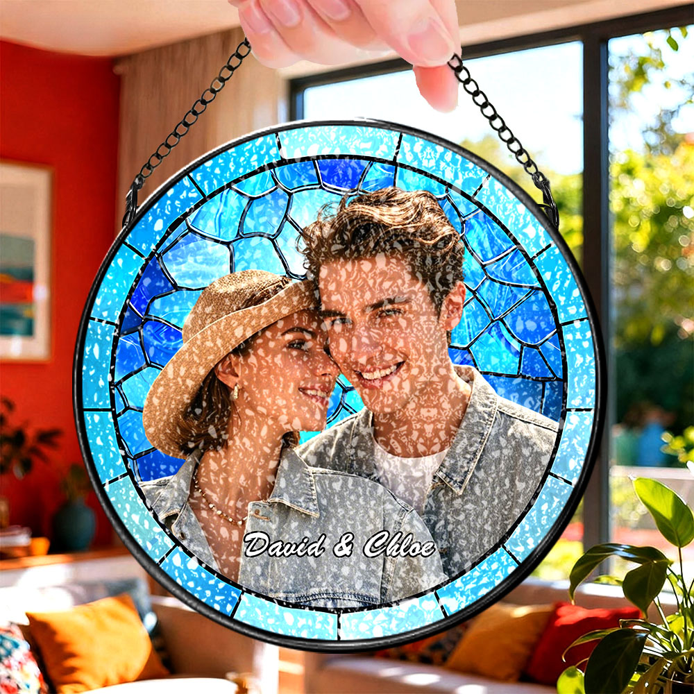 Personalized Family Portrait Stained Glass Suncatcher Custom Photo Memorial Ornament Window Hanging Remembrance/Sympathy Gift for Mom/Grandma/Family - soufeelau