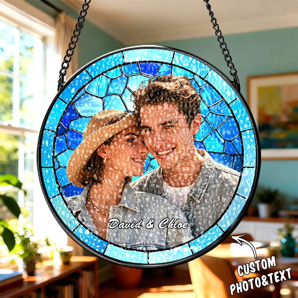 Personalized Family Portrait Stained Glass Suncatcher Custom Photo Memorial Ornament Window Hanging Remembrance/Sympathy Gift for Mom/Grandma/Family - soufeelau