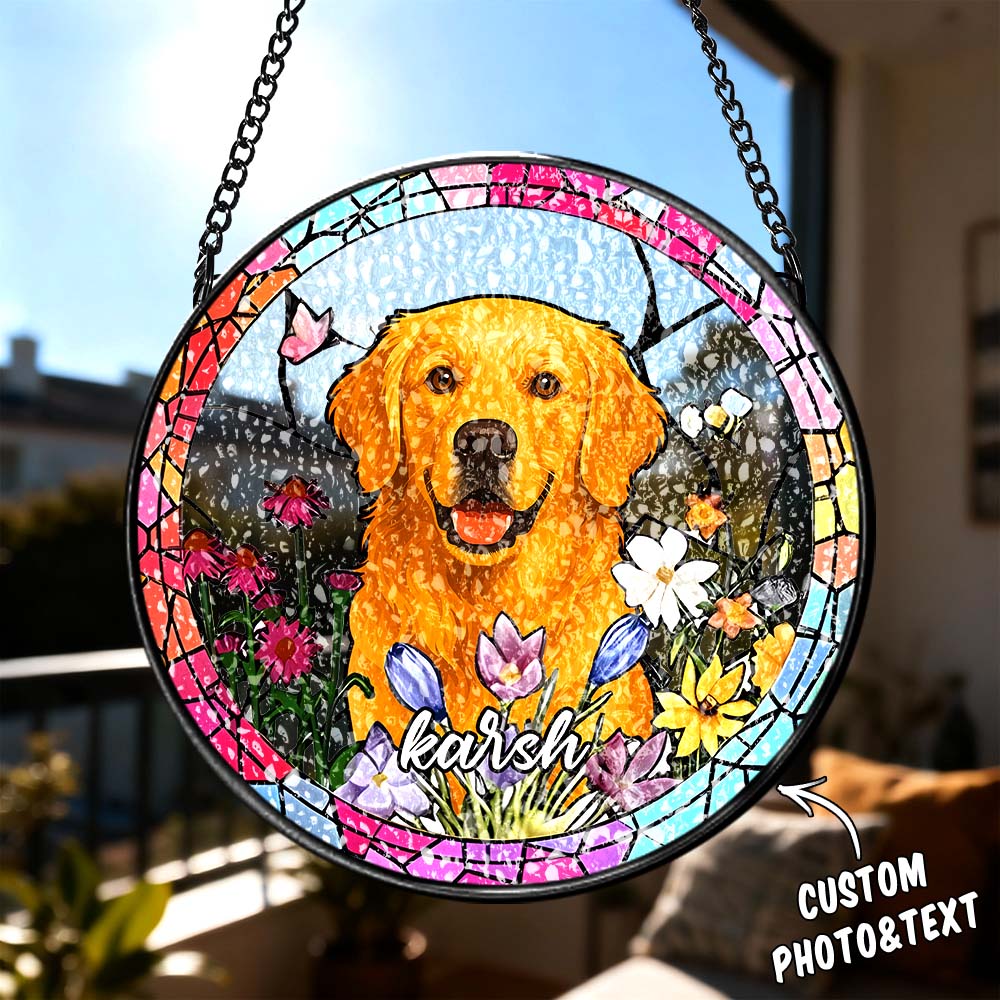 Custom Dog Portrait Suncatcher Custom Pet Portrait Stained Glass Suncatcher Dog Stained Glass Dog Dog Memorial Gift Pet Memorial Gift - soufeelau