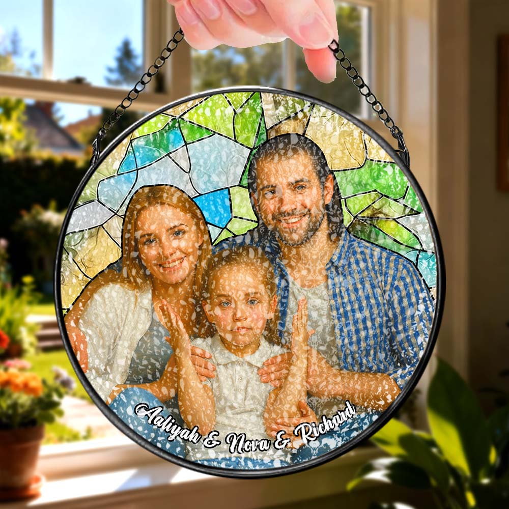 Custom Photo Hanging Suncatcher Personalized Family Portrait Stained Glass Suncatcher Gift For Family - soufeelau