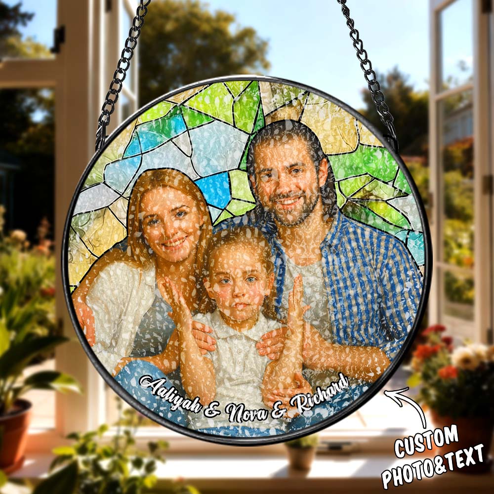 Custom Photo Hanging Suncatcher Personalized Family Portrait Stained Glass Suncatcher Gift For Family - soufeelau