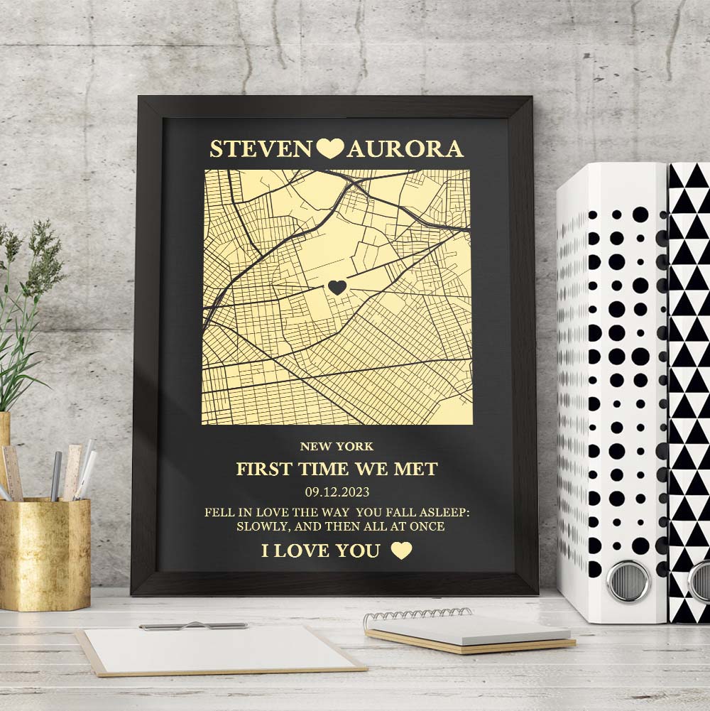 Custom Map Wooden Frame Personalized Text Wall Art Anniversary Gift Where It All Began - soufeelau