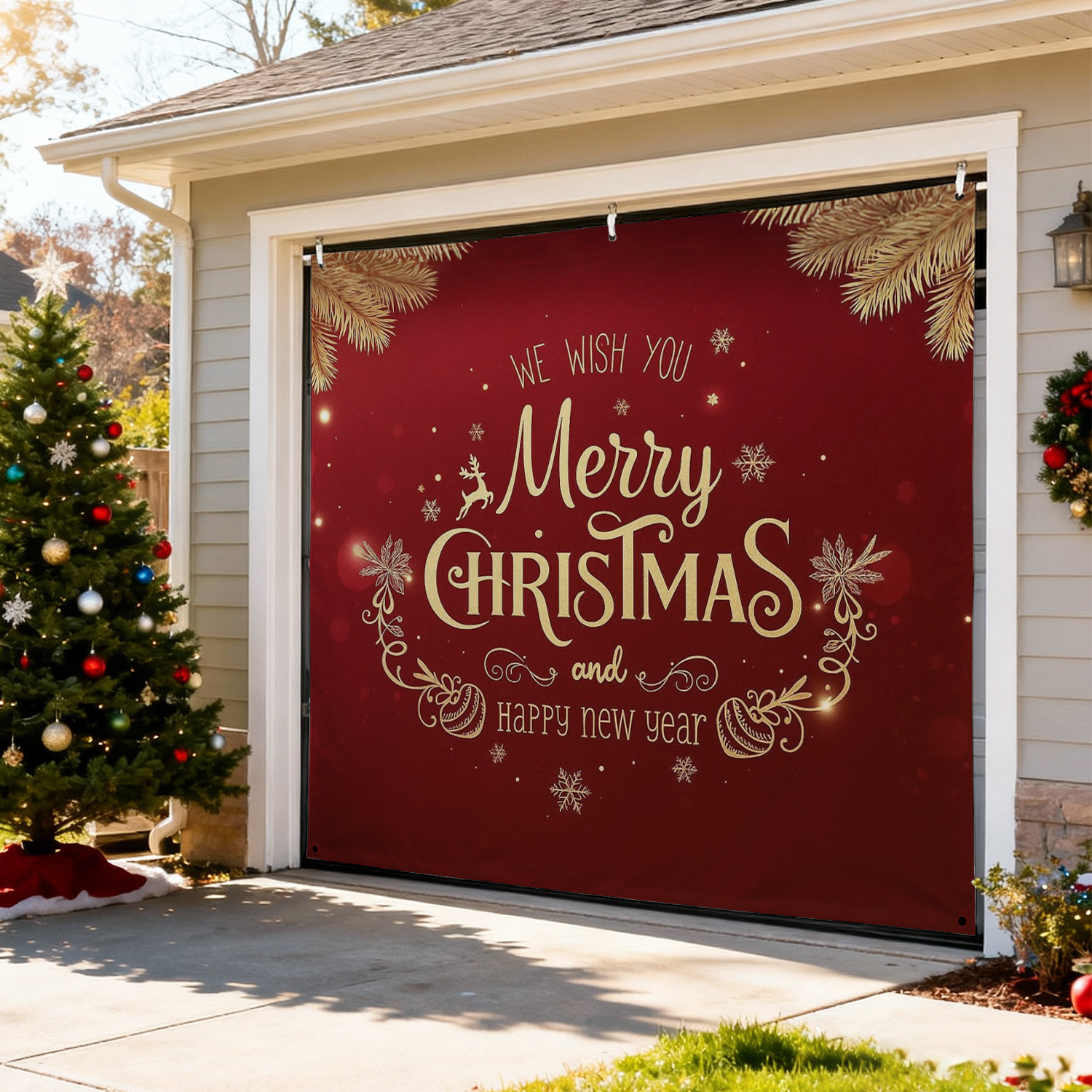 Christmas Garage Door Covers Custom Holiday Door Curtain, Festive Outdoor Decoration, Hanging Garage Cover - soufeelau