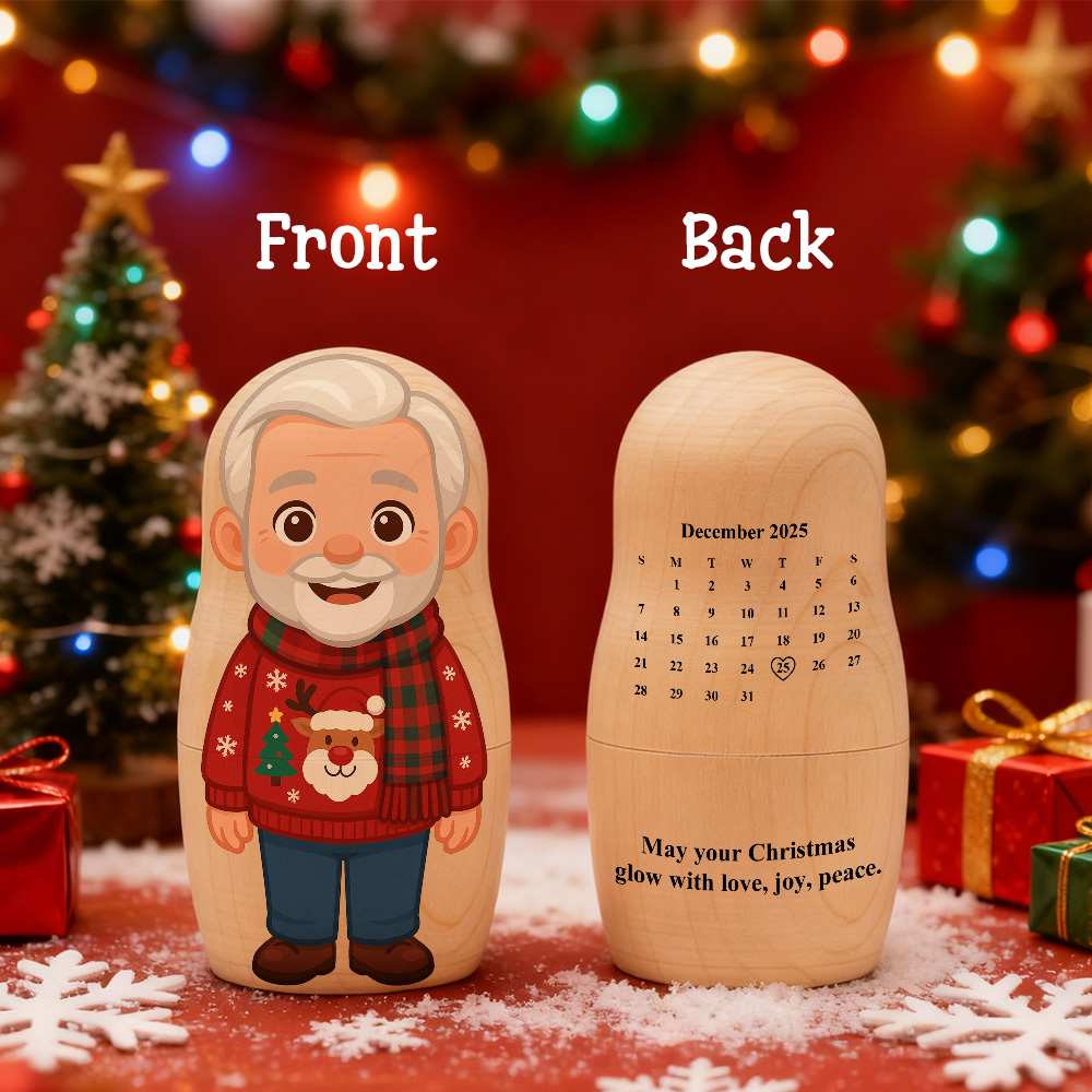 Personalized Portrait Nesting Doll Custom Photo & Calendar Family Portrait Cartoon Style Gift Christmas Gift - soufeelau