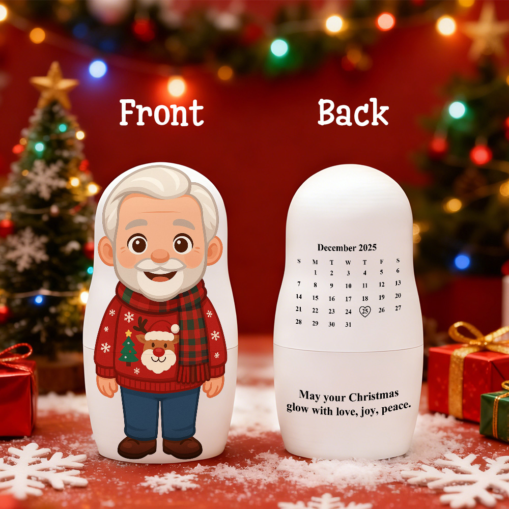 Personalized Portrait Nesting Doll Custom Photo & Calendar Family Portrait Cartoon Style Gift Christmas Gift - soufeelau