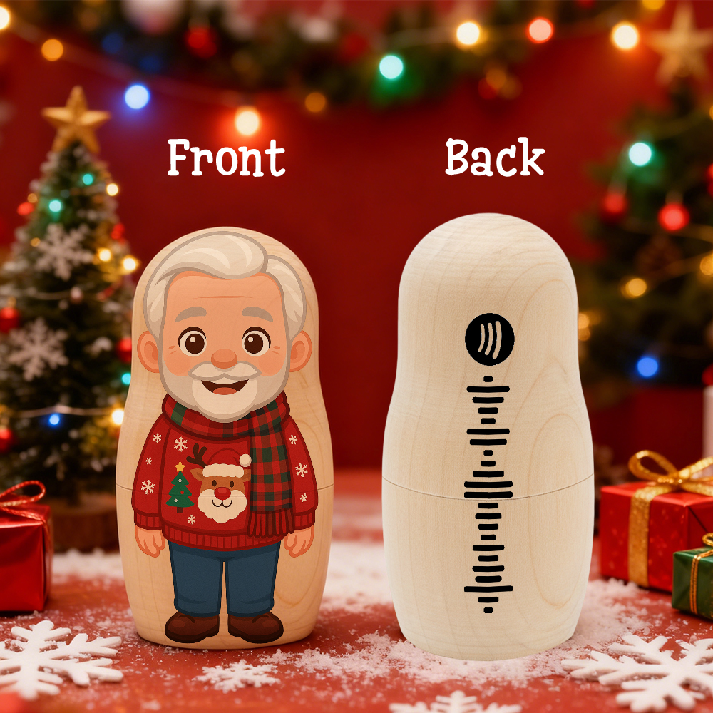 Personalized Portrait Nesting Doll Custom Photo & Spotify Music Portrait Cartoon Style Gift Family Christmas Gift - soufeelau
