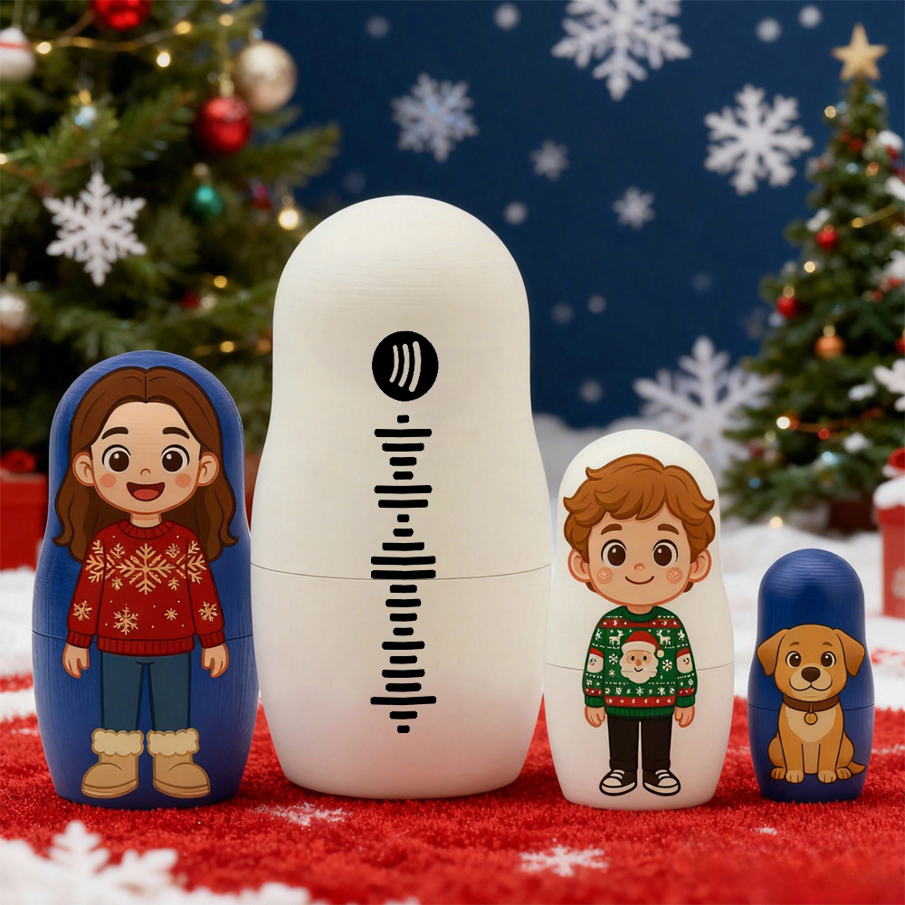 Personalized Portrait Nesting Doll Custom Photo & Spotify Music Portrait Cartoon Style Gift Family Christmas Gift - soufeelau