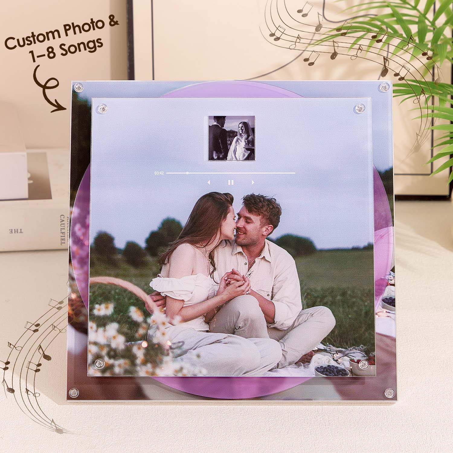 Custom Acrylic Music Photo Frame with Rotating Disc 9 Photos & Songs Personalized MP3 Voice Gift Christmas Gifts - soufeelau