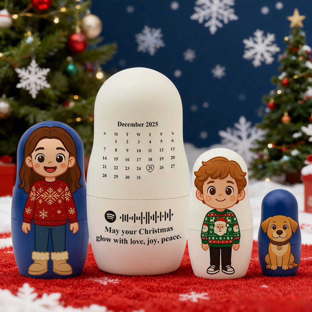 Custom Calendar Spotify Portrait Nesting Doll with Text Custom Photo Family Portrait Cartoon Style Gift Photo Christmas Gift - soufeelau