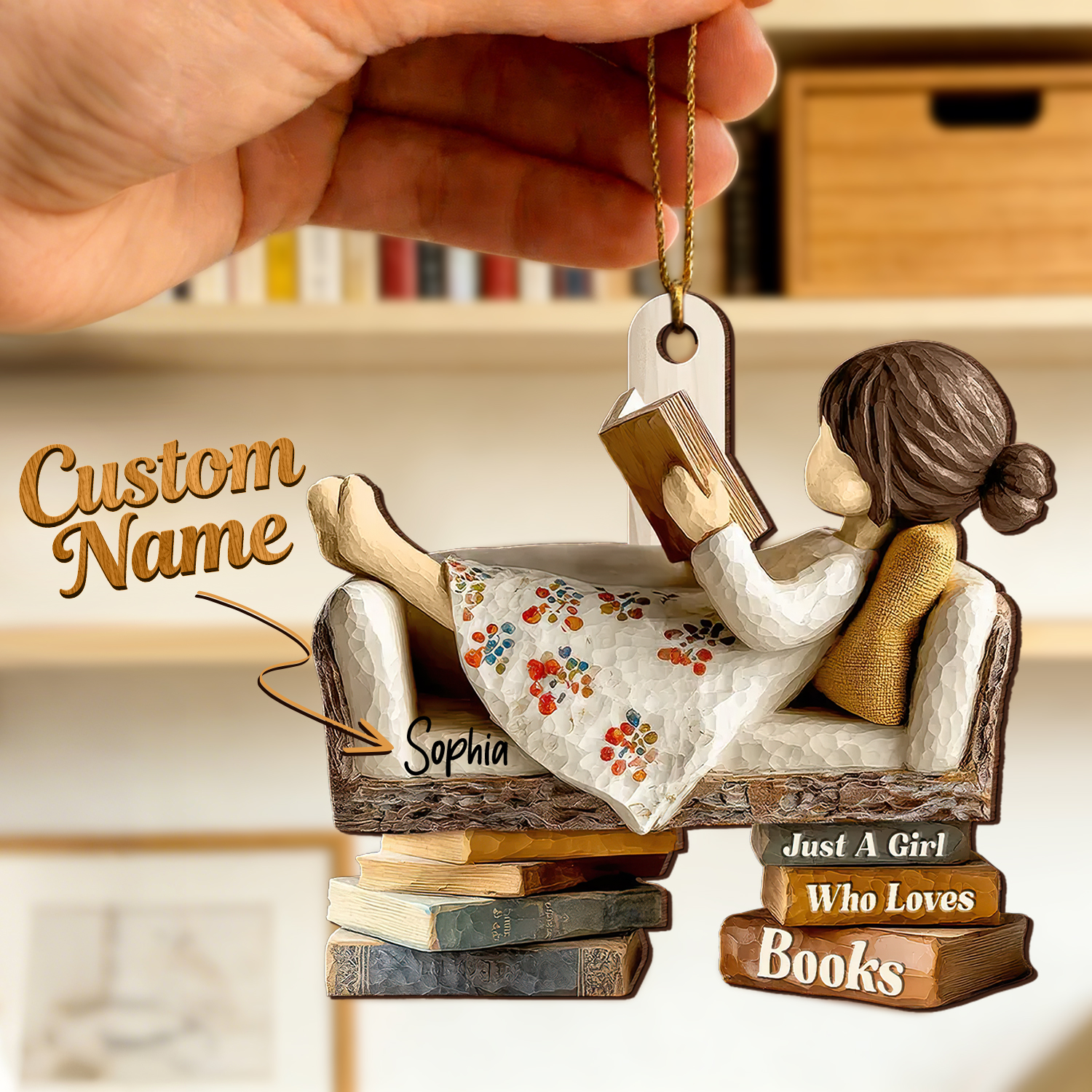 Personalized Wooden Ornament Book Lover Reading Book On Sofa Christmas Gift For Book Lover - soufeelau