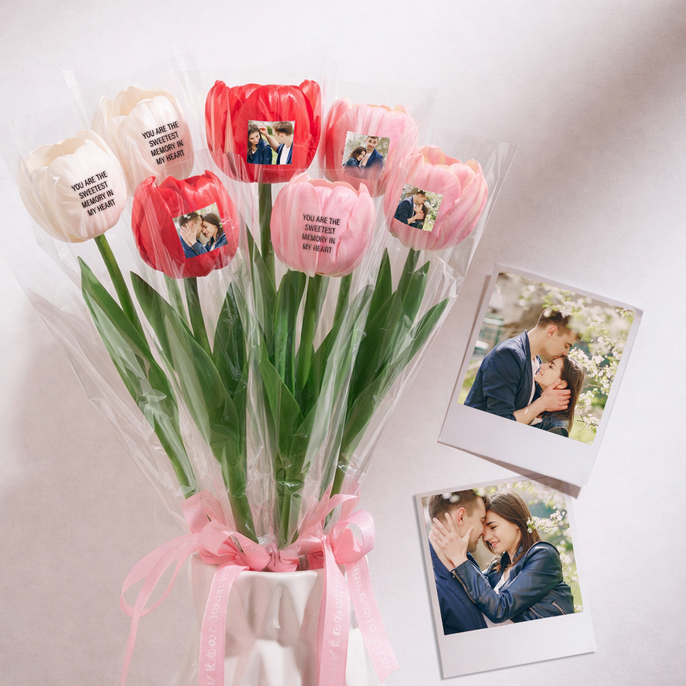 Custom Photo Tulip Flowers Personalized Text Artificial Flowers the Best Gift for Family for Couples - soufeelau