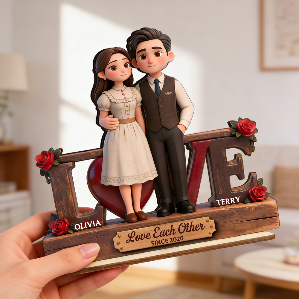 Eternal Rose LOVE Couple Forever Together Personalized 2-Layered Wooden Plaque Valentine's Day Gift For Couple For Him For Her - soufeelau