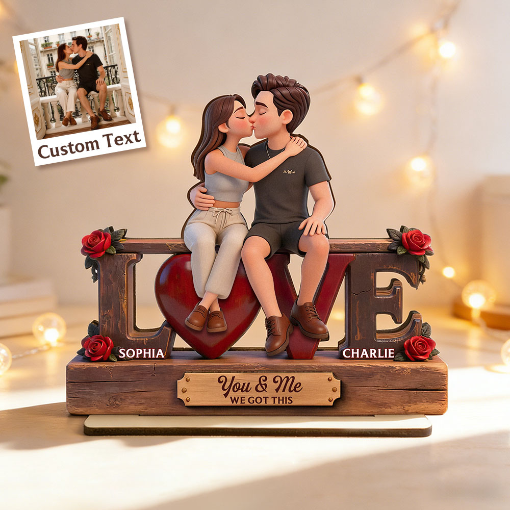 Eternal Rose LOVE Couple Forever Together Personalized 2-Layered Wooden Plaque Valentine's Day Gift For Couple For Him For Her - soufeelau