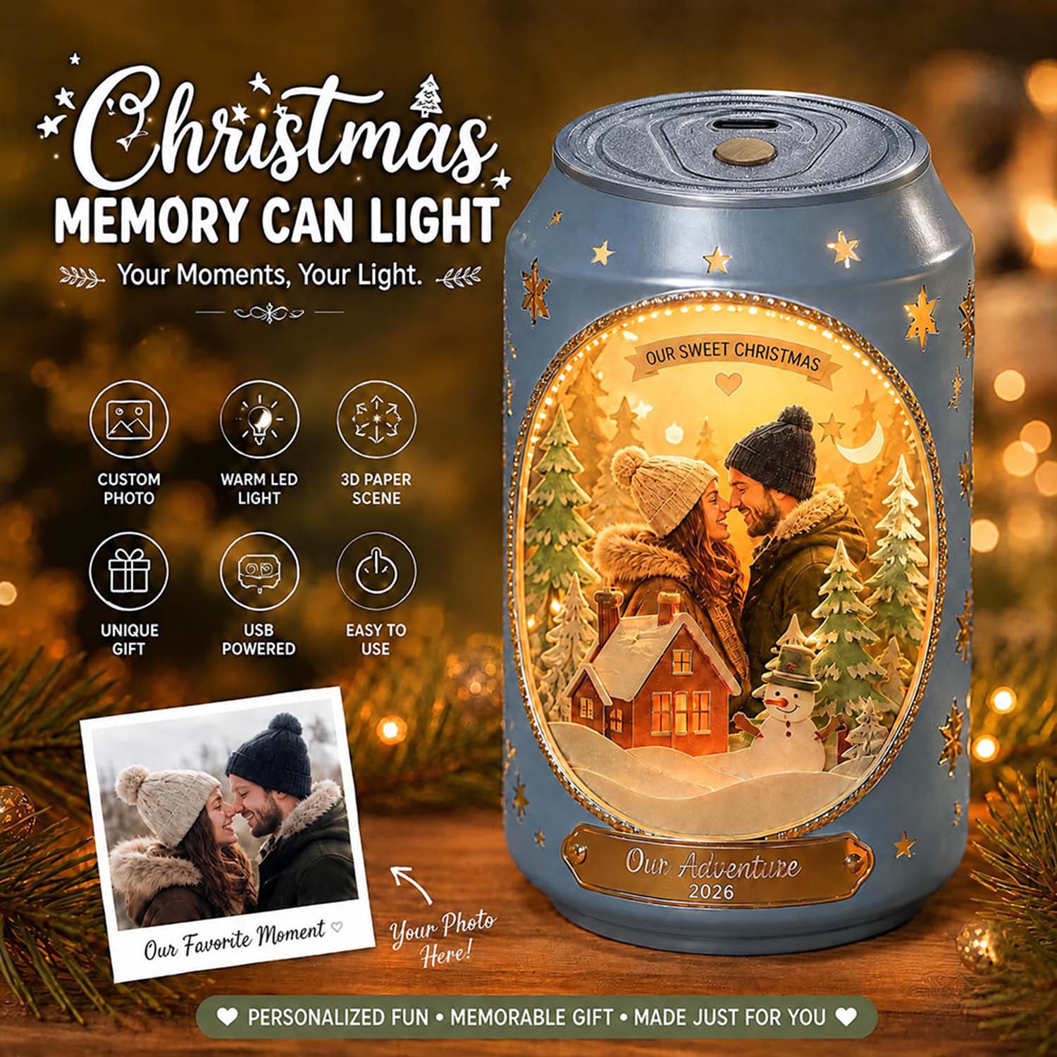 Custom Photo Can Night Light – Personalized LED Desk Decor, Unique Gift for Christmas, Birthday & Special Occasions - soufeelau