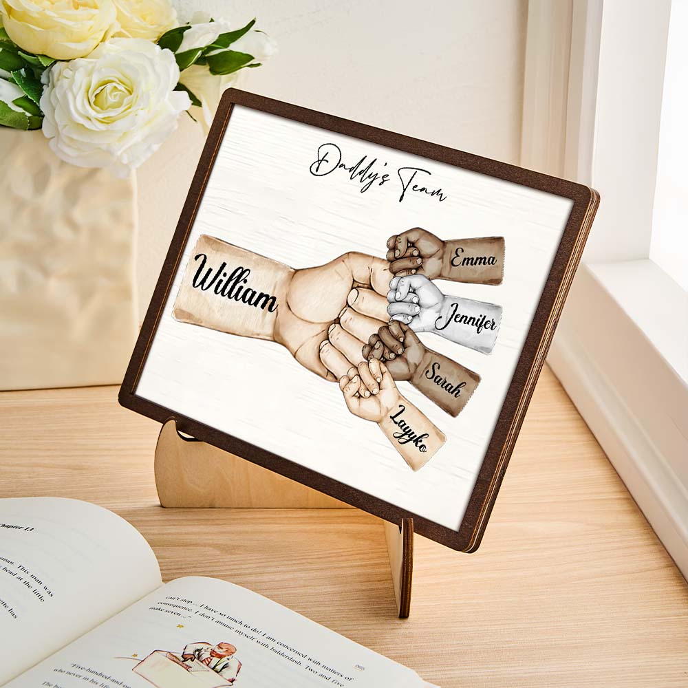 Custom Desk Decor Daddy's Team Fist Bump Personalized 2-Layer Wooden Plaque Creative Ornaments Father's Day - soufeelau