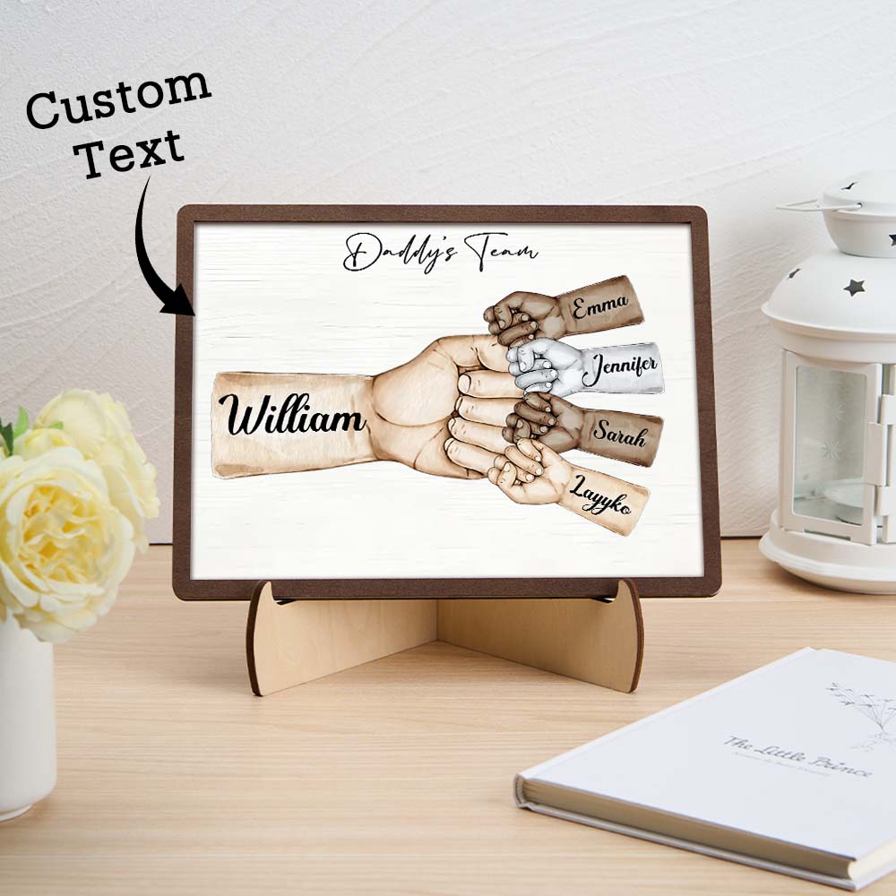Custom Desk Decor Daddy's Team Fist Bump Personalized 2-Layer Wooden Plaque Creative Ornaments Father's Day - soufeelau