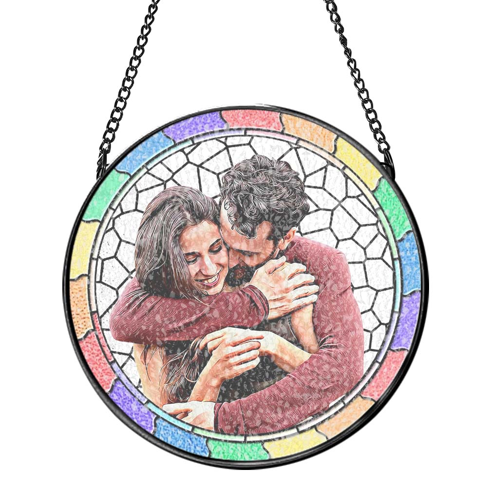 Custom Photo Where There Is Love There Is Life Couple Personalized Window Hanging Suncatcher Gift For Husband Wife Anniversary - soufeelau