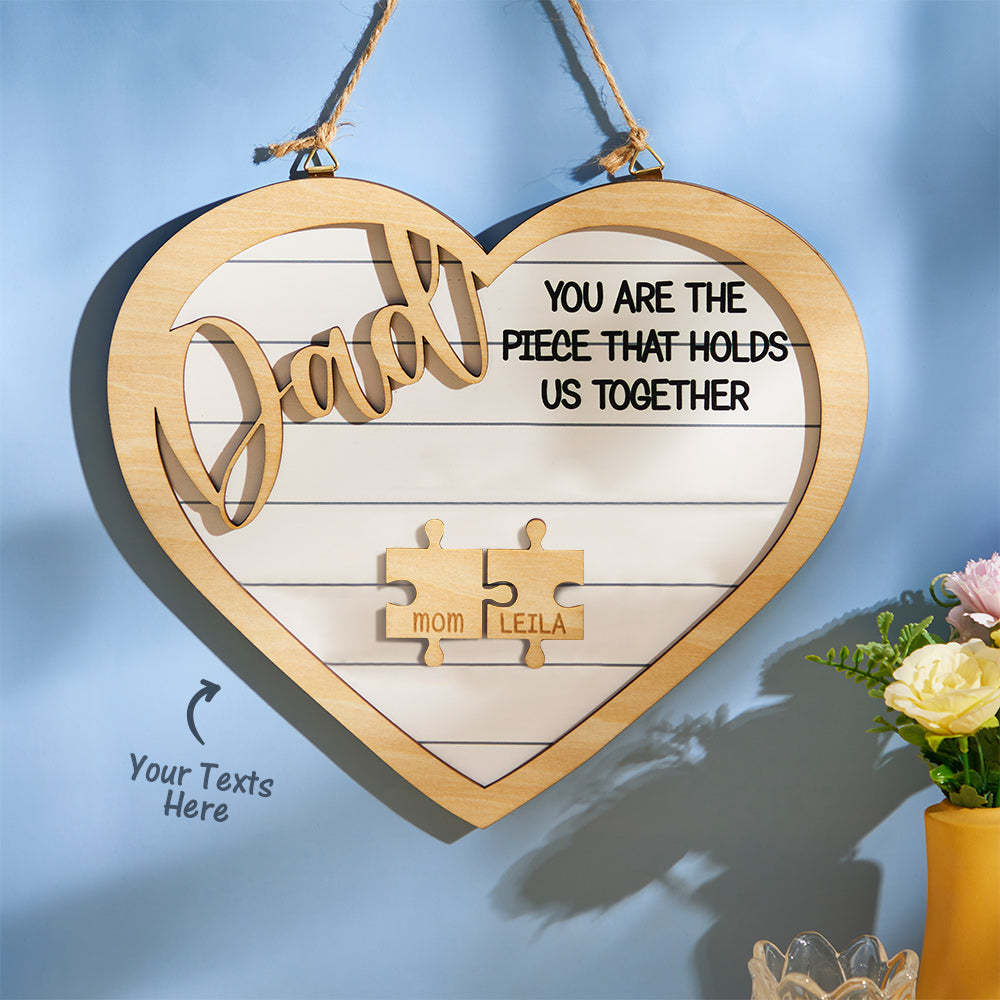 Custom Engraved Ornament Heart Shape Puzzle Pieces Gifts for Dad