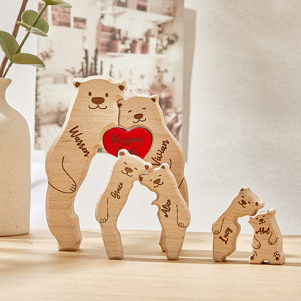 Personalized Wooden Bears Custom Family Member Names Puzzle Home Decor Gifts - soufeelau