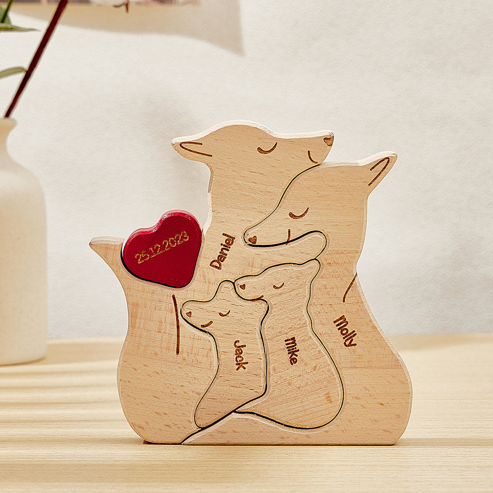 Personalized Wooden Fox Custom Family Member Names Puzzle Home Decor Gifts - soufeelau
