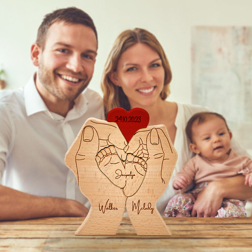 Personalized Wooden Baby Feet Custom Family Member Names Date Puzzle Home Decor Gifts - soufeelau