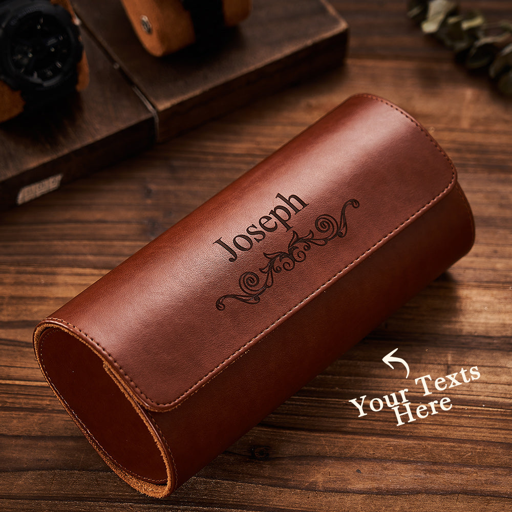 Customized Leather Watch Organizer Roll Storage Box Gift for Him - soufeelau