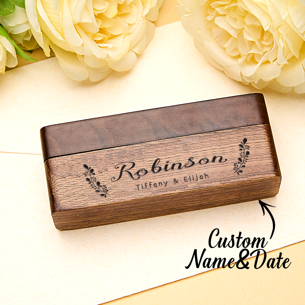 Personalized Engraved Wood Rings Bearer Box with Name Wedding Proposal Gift for Couple - soufeelau