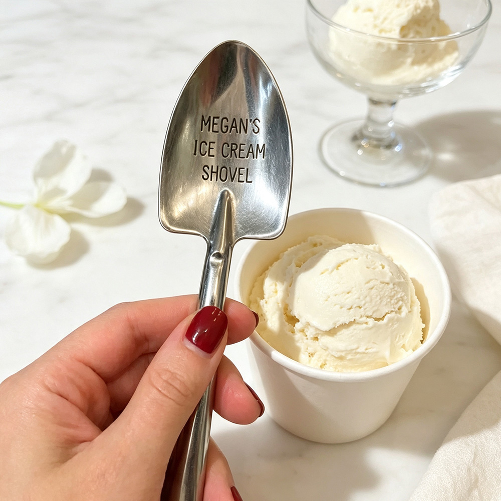 Personalized Shovel Ice Cream Spoon – Custom Engraved Dessert Spoon with Name, Gift for Family & Friends - soufeelau
