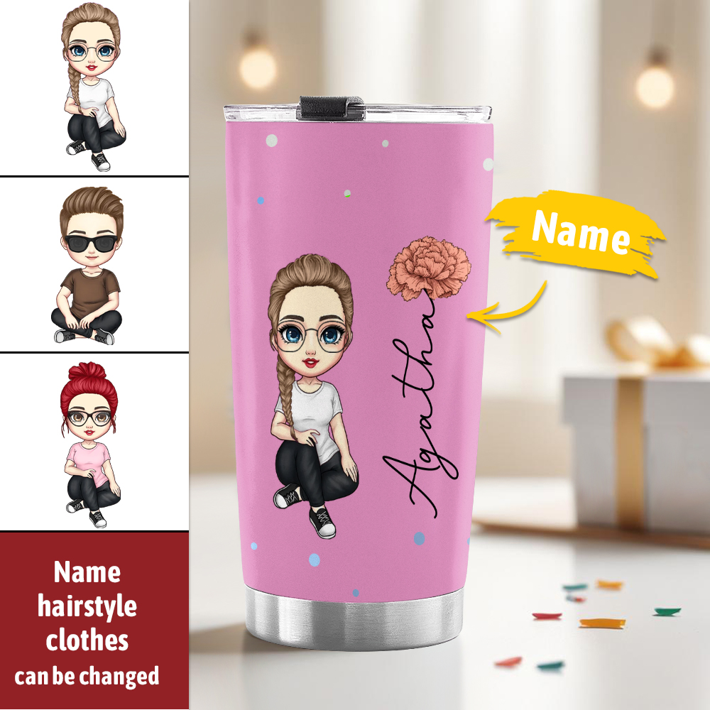 Personalized Cute Cartoon Birth Flower Water Cup Custom Name Cup Birthday Back to School Gift for Kids - soufeelau