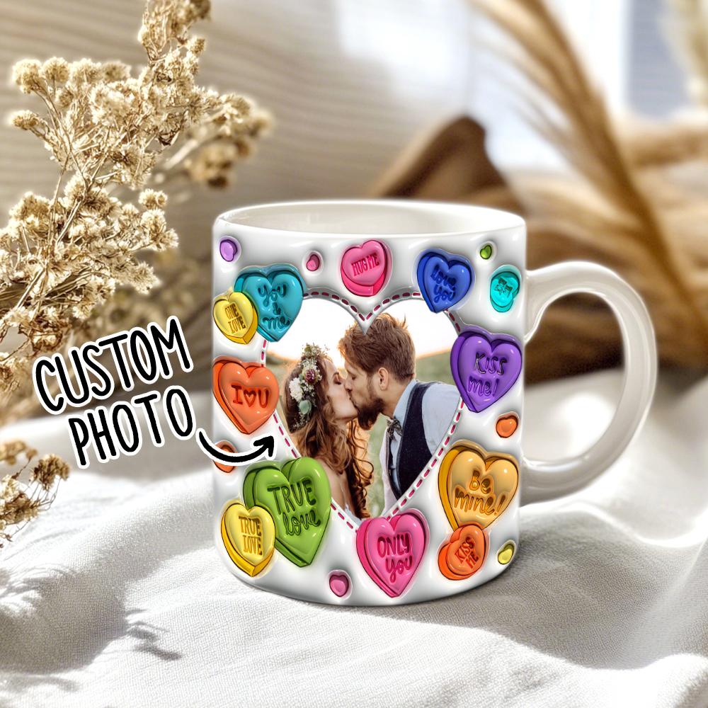 Personalized Couple Photo With Heart Pattern 3D Inflated Mug Gift for Lover - soufeelau