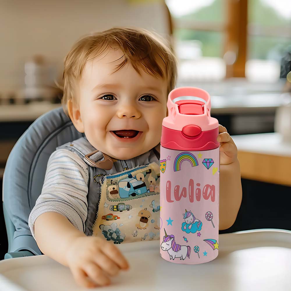 Custom Name Stainless Water Bottle Multi Color Back to School Gift for Kids - soufeelau