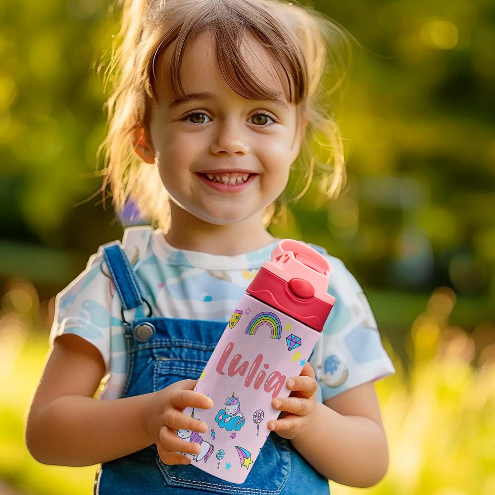 Custom Name Stainless Water Bottle Personalized Name Gift Multi Color Back to School Supplies for Kids - soufeelau