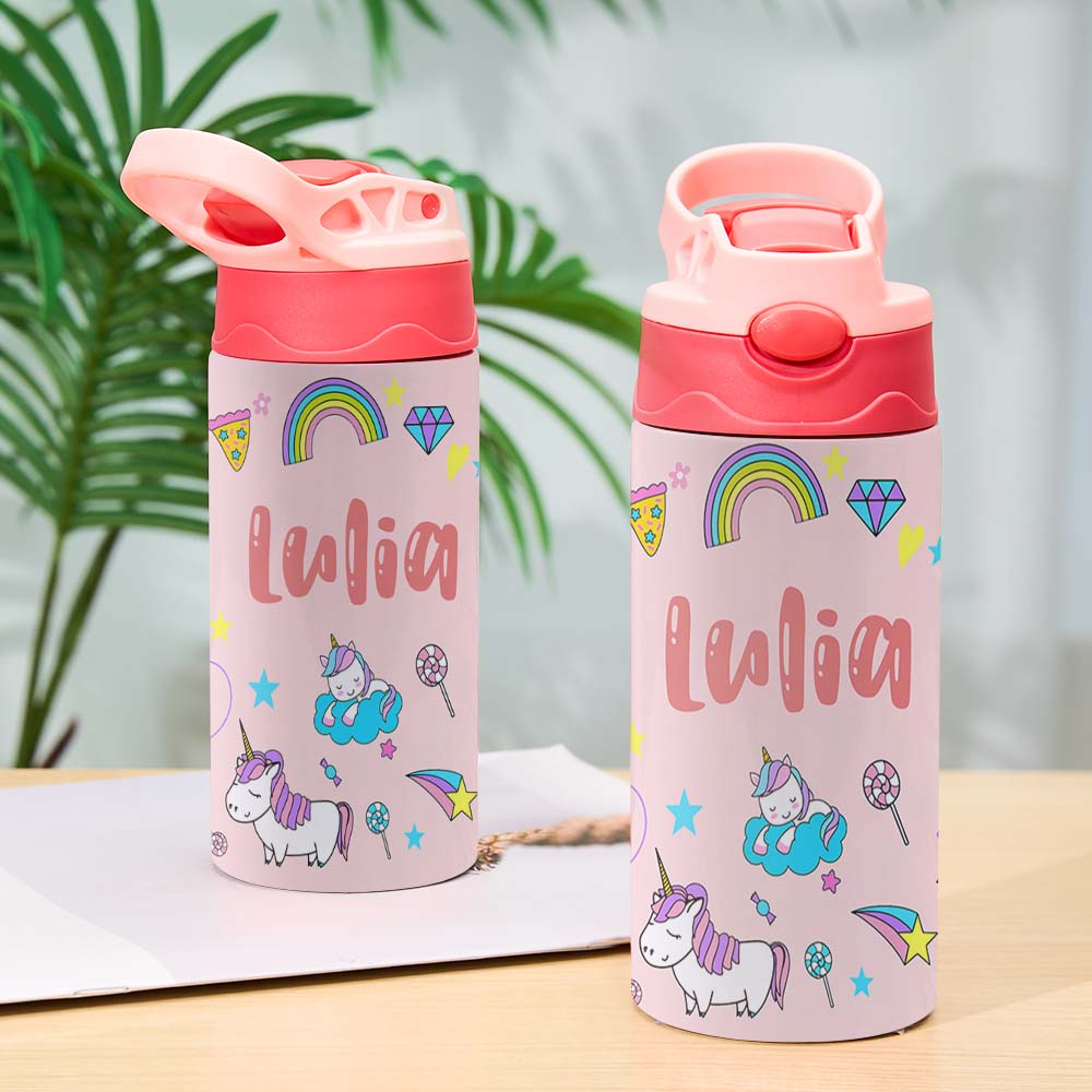 Custom Name Stainless Water Bottle Multi Color Back to School Gift for Kids - soufeelau