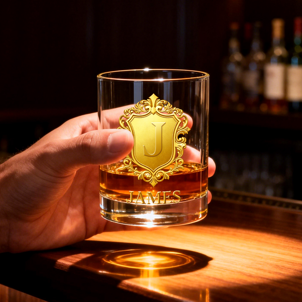 Custom Golden 2D Flat Printing Badge 10 oz Rock Whiskey Glass Birthday Gift - Cheers with Legendary Man - soufeelau