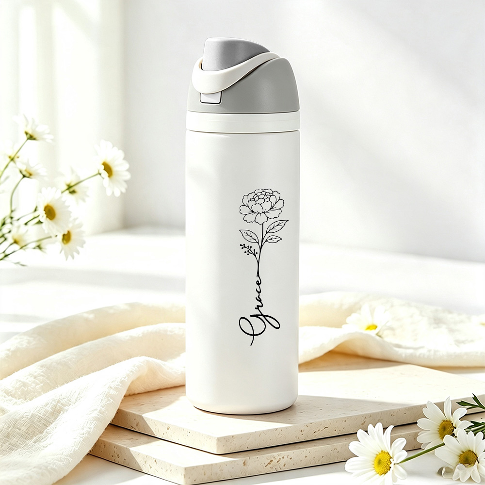 Personalized Birth Flower Tumbler with Name – Custom Floral Travel Cup, Bridesmaid Proposal Gift for Her - soufeelau
