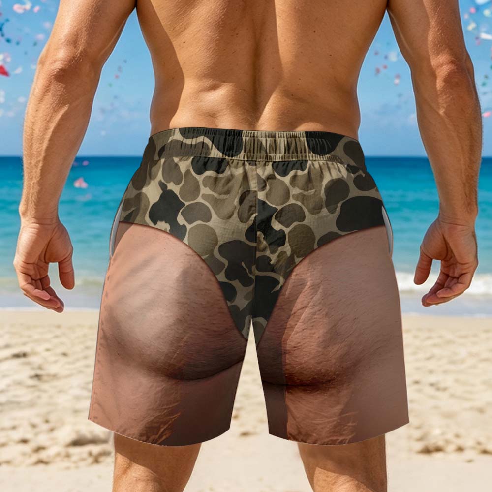 Funny Optical Illusion Swim Trunks – Novelty Thong Print Board Shorts, Gag Gift for Men - soufeelau