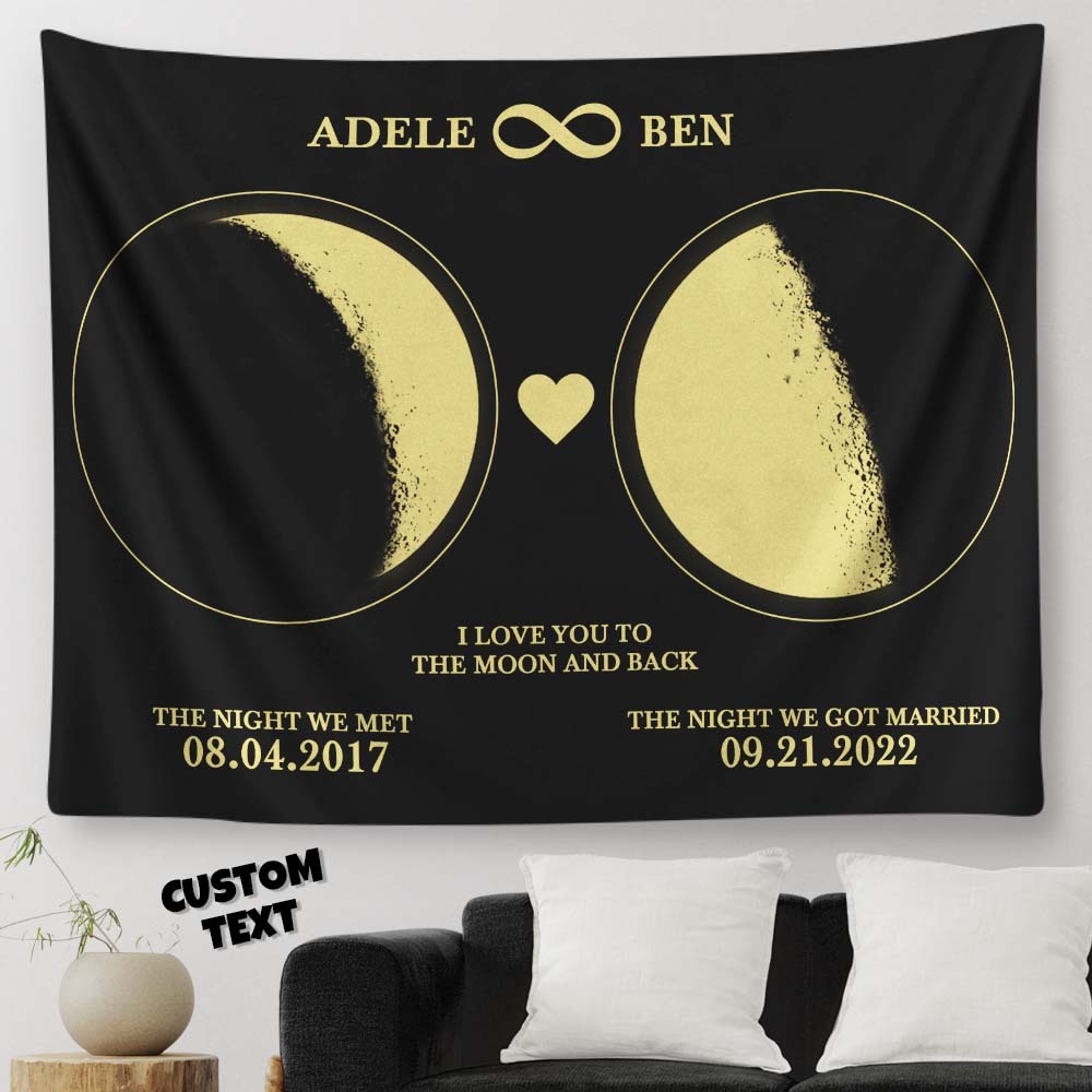 Custom Moon Phase Tapestry Personalized Name and Date Wall Decor Tapestry - soufeelau
