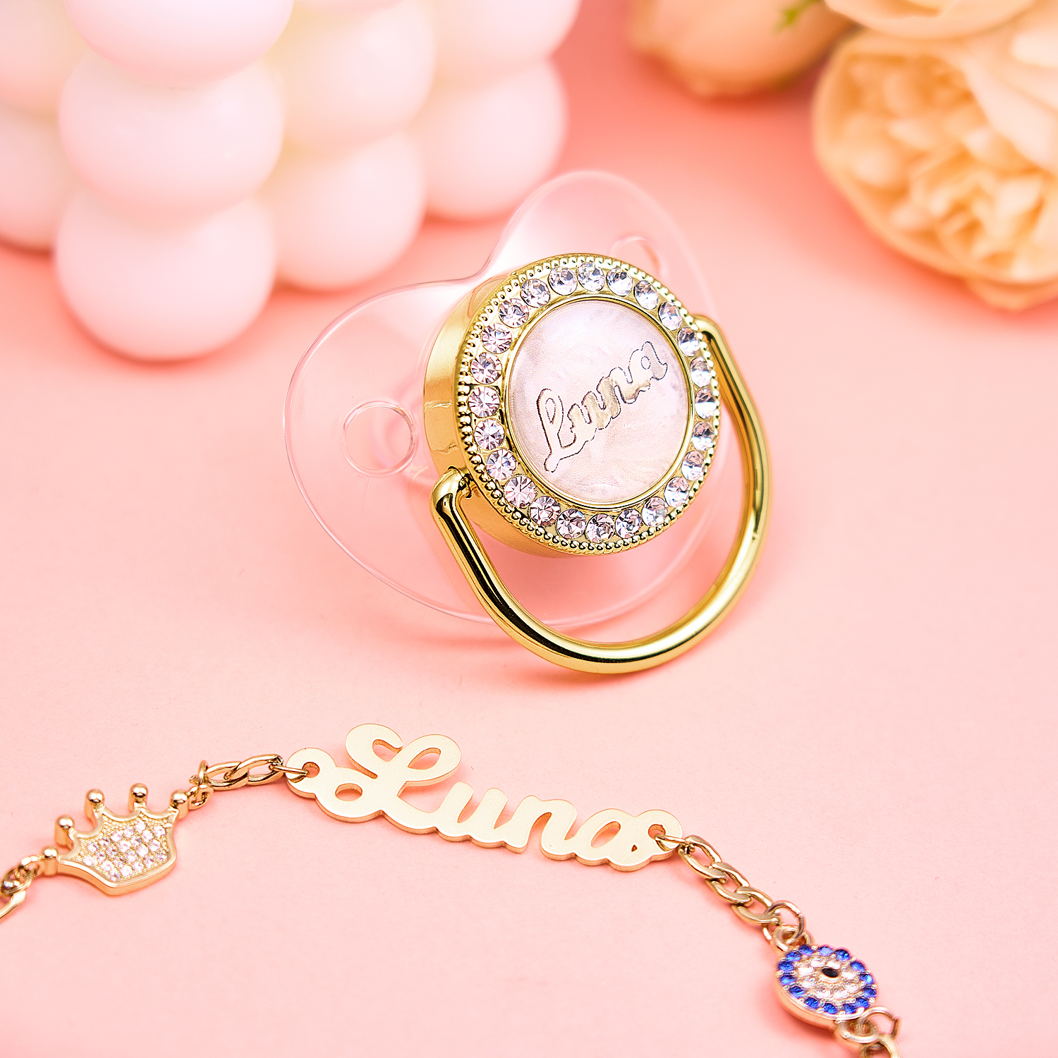 Custom Name Pacifier With Name Chain Dummy Soother and Clip Orthodontic Pacifier - soufeelau