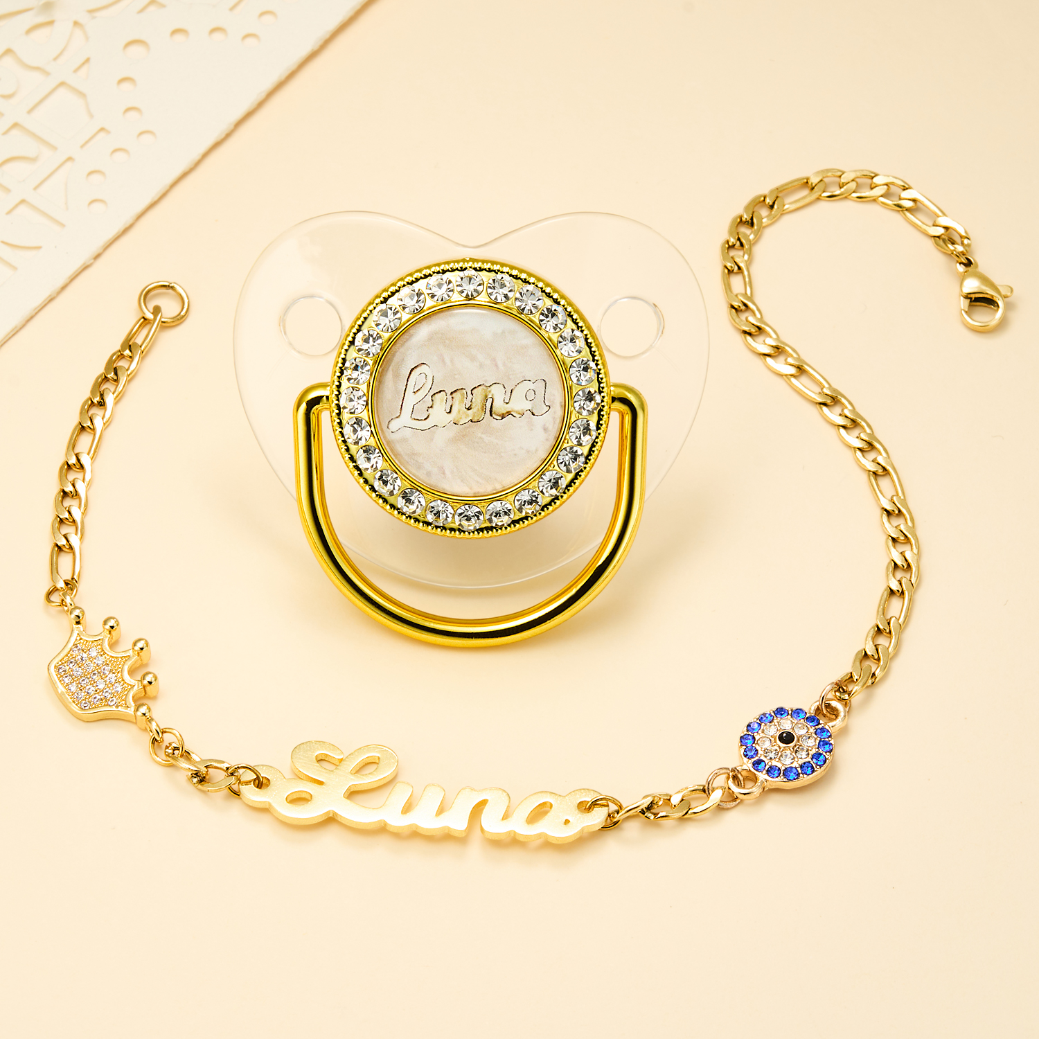 Custom Name Pacifier With Name Chain Dummy Soother and Clip Orthodontic Pacifier - soufeelau