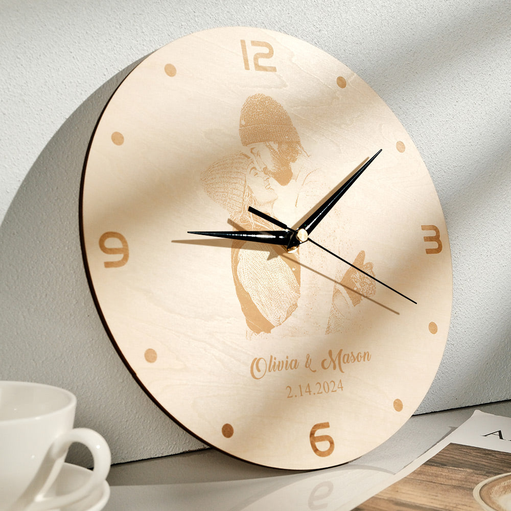 Custom Photo Wooden Clock Love Valentine's Day Gifts - soufeelau