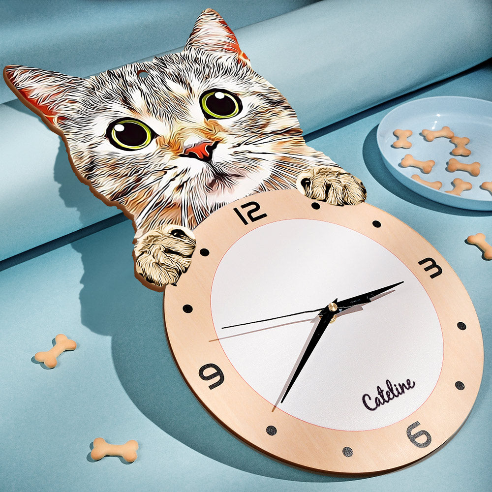 Custom Photo Clock Personalized Cat Face Home Decor Gifts for Pet Lover - soufeelau