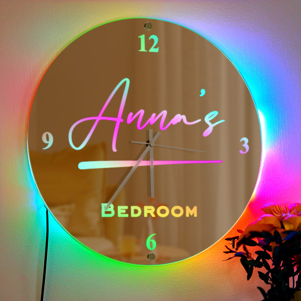 Custom Name Clock Mirror Light Wall Decor - soufeelau