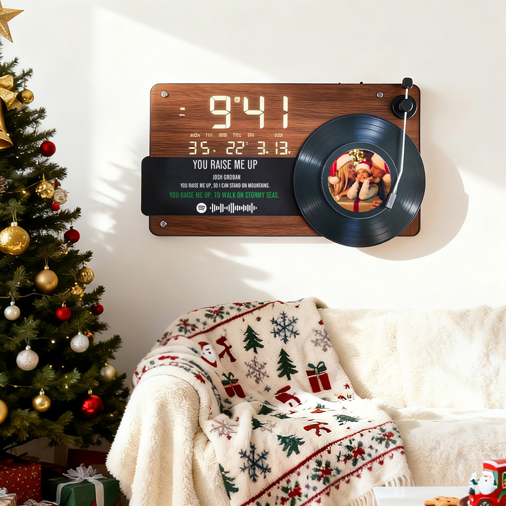 Custom Photo & Music Lyrics Vinyl Record Electronic Clock Wall Clock Decorative Painting Living Room Retro Clock Gift For Family - soufeelau
