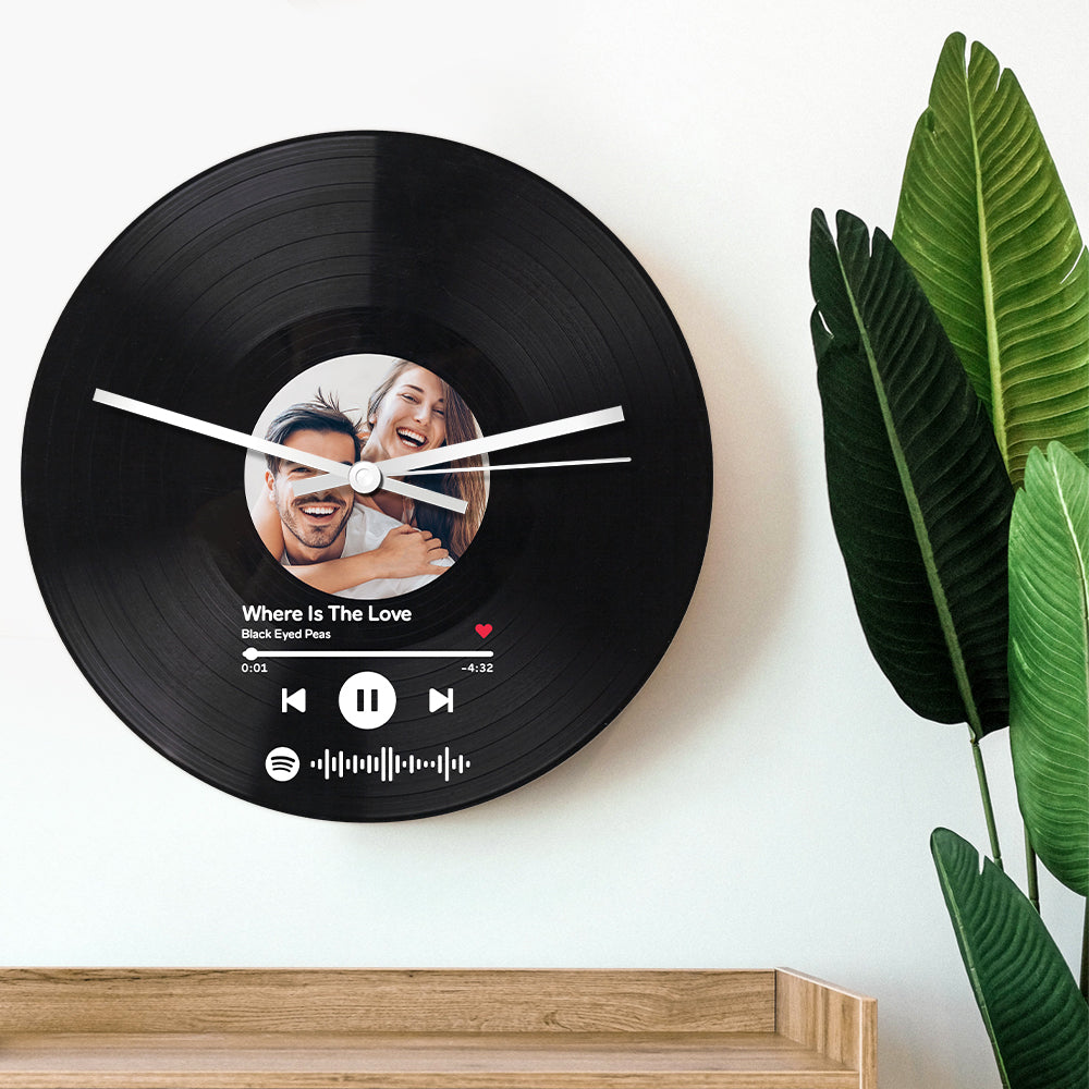 Personalized Vinyl Record Clock Custom Spotify Code Photo Clock Unique Home Decor Gifts - soufeelau
