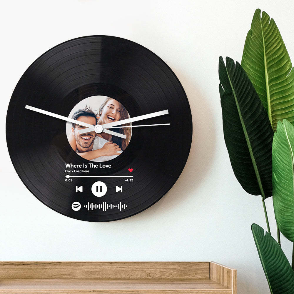 Personalized Vinyl Record Clock Custom Spotify Code Photo Clock Unique Home Decor Gifts - soufeelau