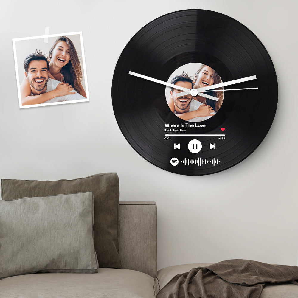 Personalized Vinyl Record Clock Custom Spotify Code Photo Clock Unique Home Decor Gifts - soufeelau