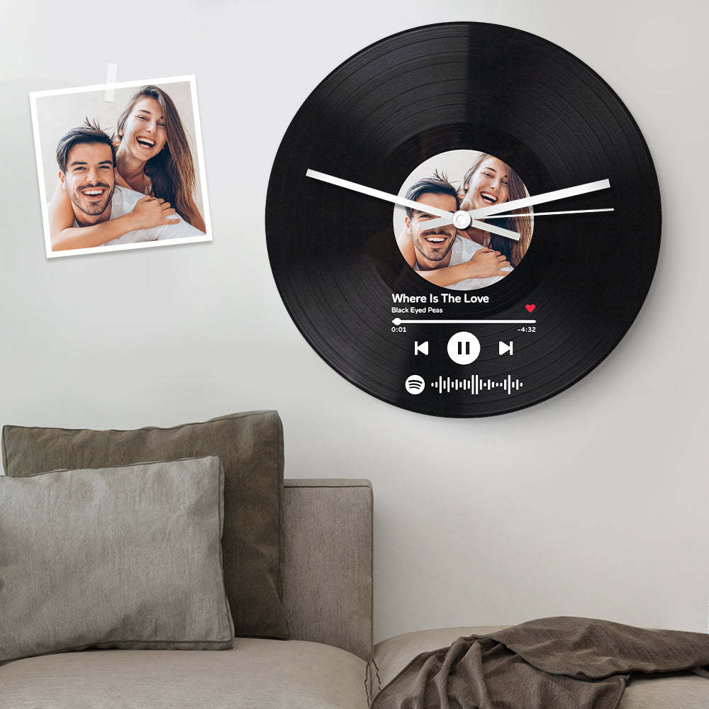 Personalized Vinyl Record Clock Custom Spotify Code Photo Clock Unique Home Decor Gifts - soufeelau