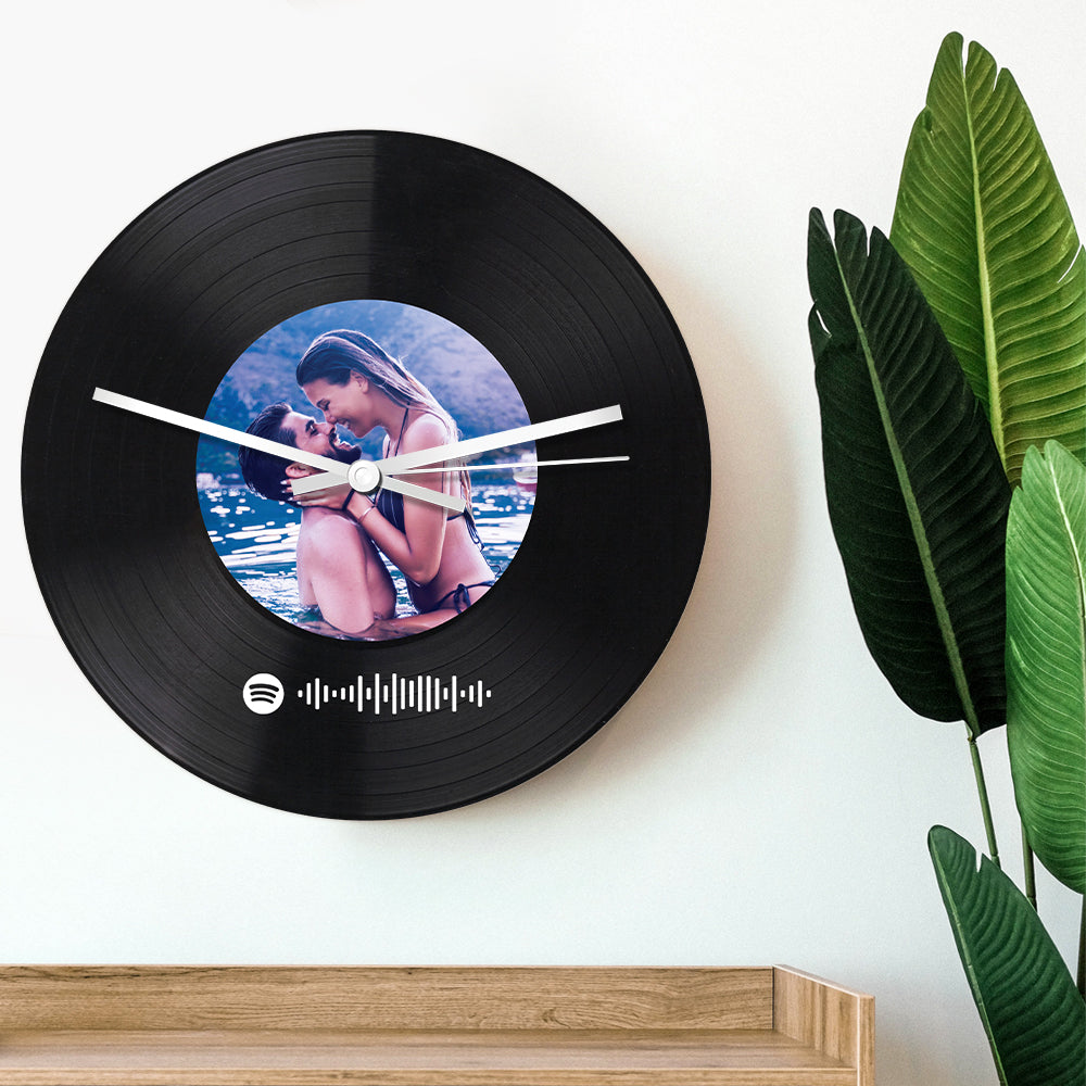 Custom Spotify Code Photo Clock Personalized Vinyl Record Clock Unique Home Decor Gifts - soufeelau
