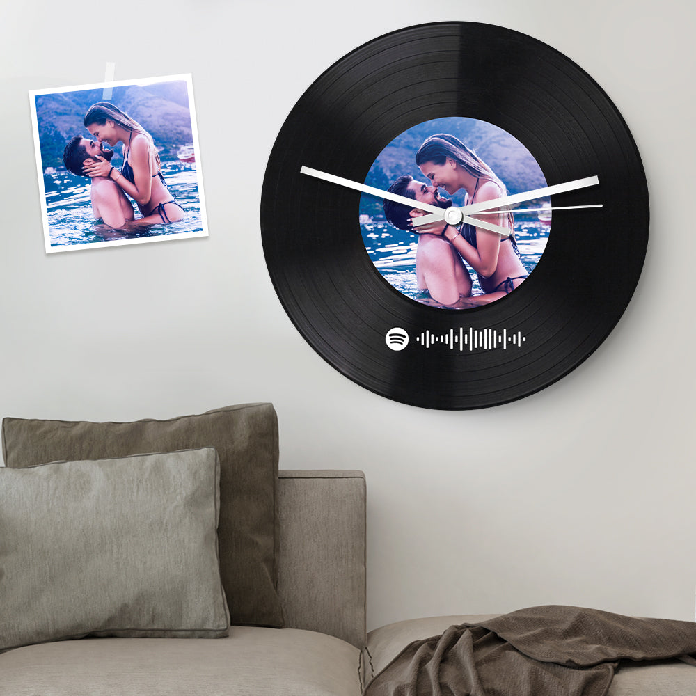 Custom Spotify Code Photo Clock Personalized Vinyl Record Clock Unique Home Decor Gifts - soufeelau
